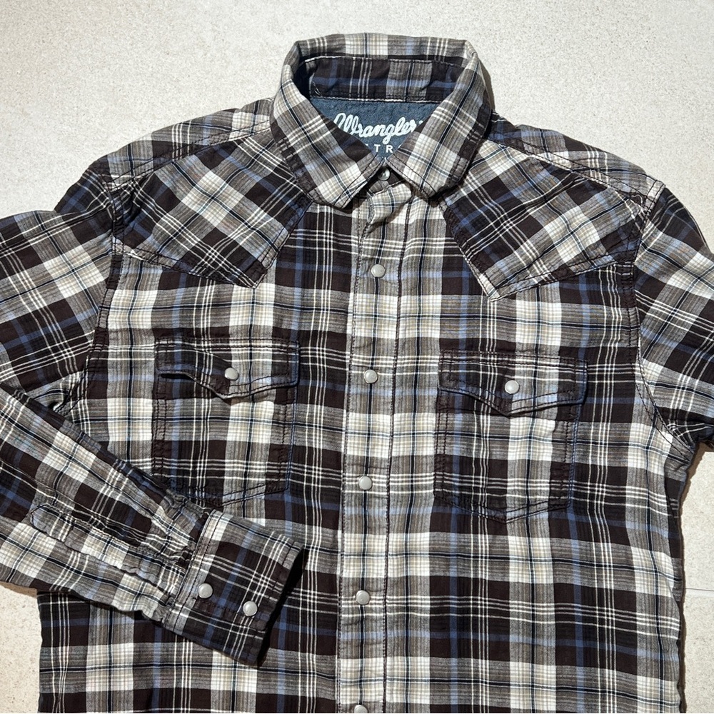 Wrangler Retro Premium Brown Plaid Pearl Snap Western Long Sleeve Shirt Men M